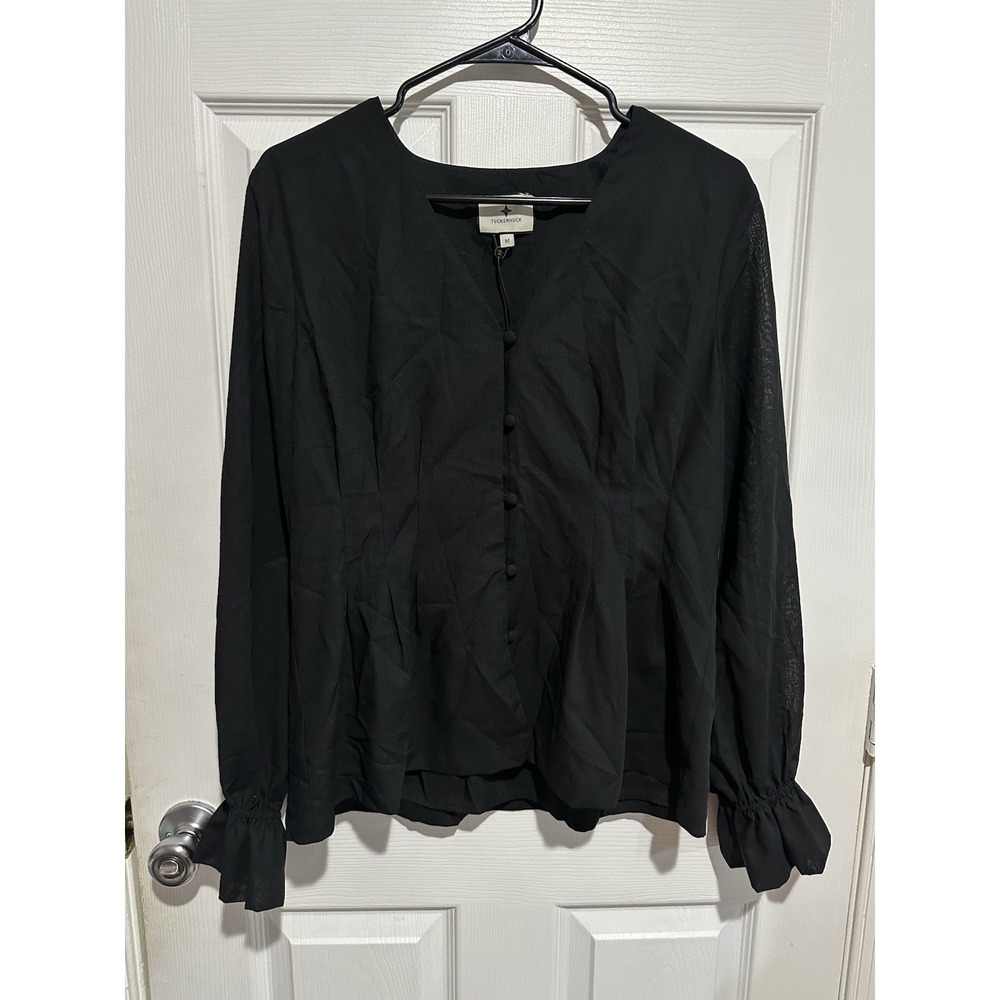 Tuckernuck Black Wool Chiffon Madison Blouse Medium